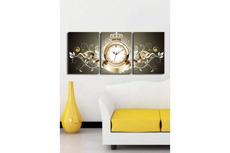 Dekorativt Canvas Maleri med Ur 3 Dele - Flerfarvet - Boligtilbehør - Vægdekoration - Vægure & Ure