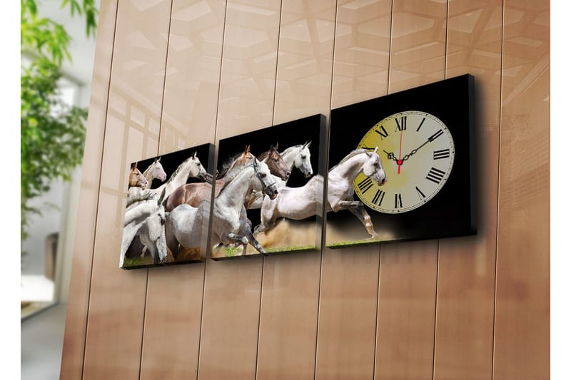 Dekorativt Canvas Maleri med Ur 3 Dele, Flerfarvet