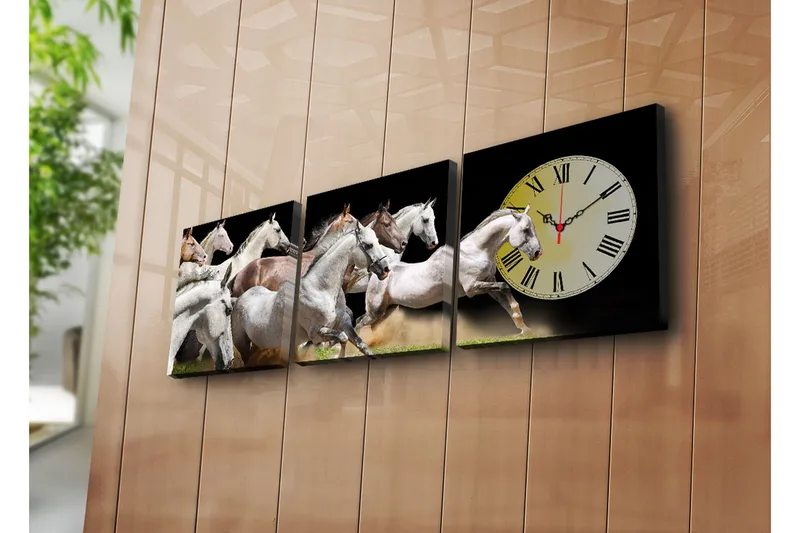 Dekorativt Canvas Maleri med Ur 3 Dele, Flerfarvet