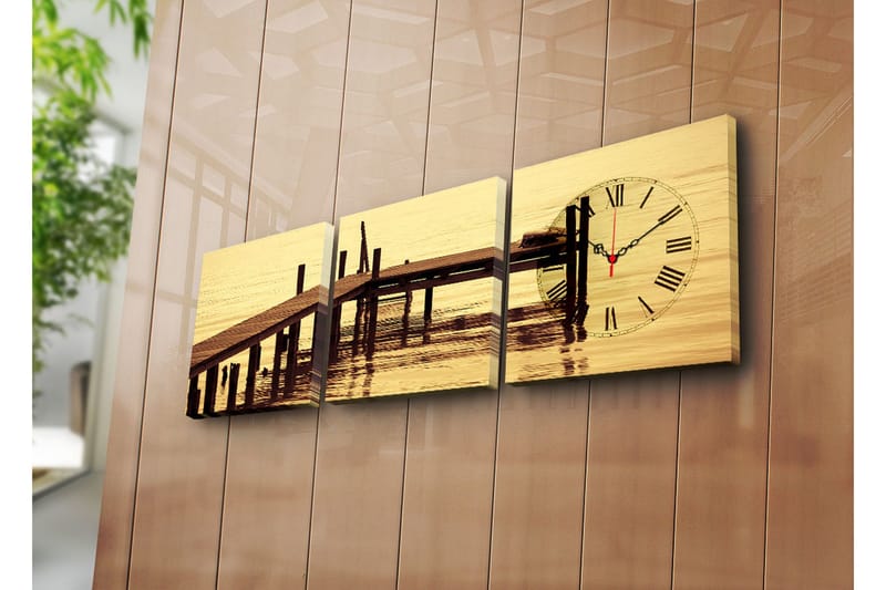 Dekorativt Canvas Maleri med Ur 3 Dele, Flerfarvet