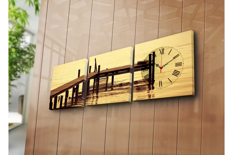 Dekorativt Canvas Maleri med Ur 3 Dele, Flerfarvet