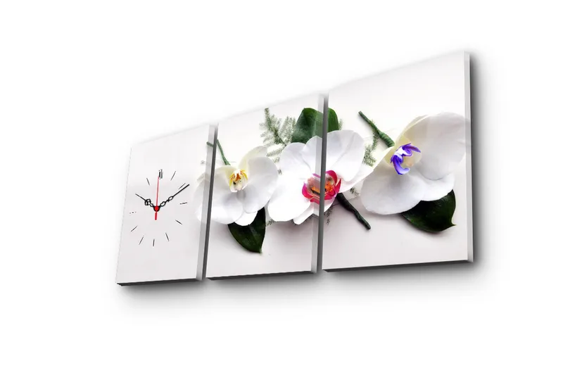 Dekorativt Canvas Maleri med Ur 3 Dele - Flerfarvet - Boligtilbehør - Vægdekoration - Vægure & Ure