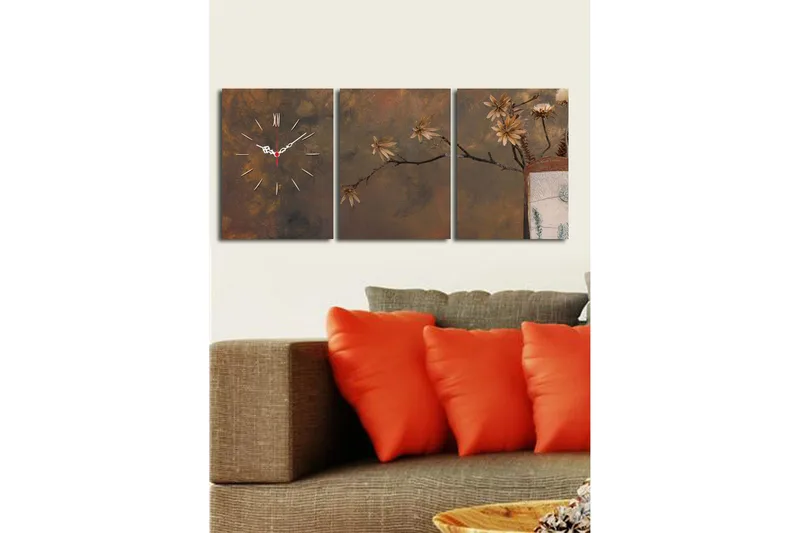 Dekorativt Canvas Maleri med Ur 3 Dele - Flerfarvet - Boligtilbehør - Vægdekoration - Vægure & Ure