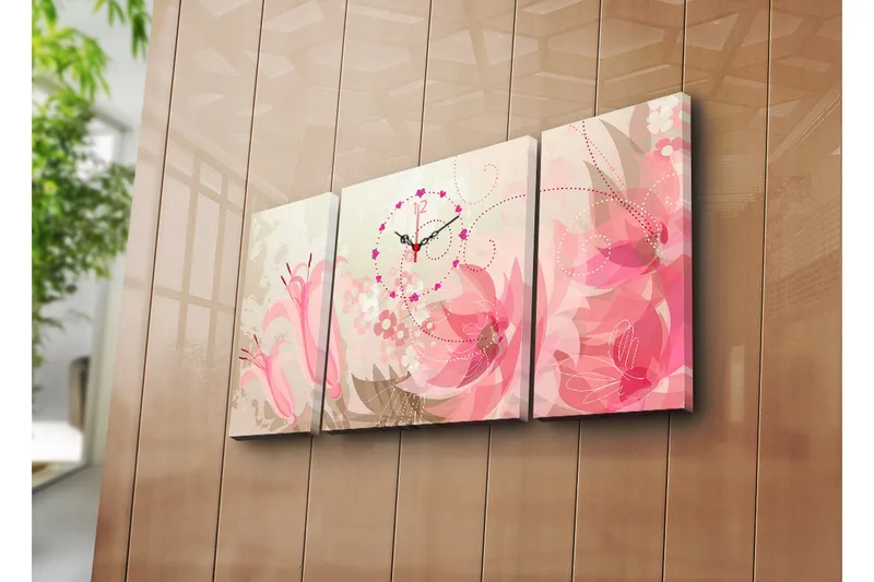 Dekorativt Canvas Maleri med Ur 3 Dele, Flerfarvet