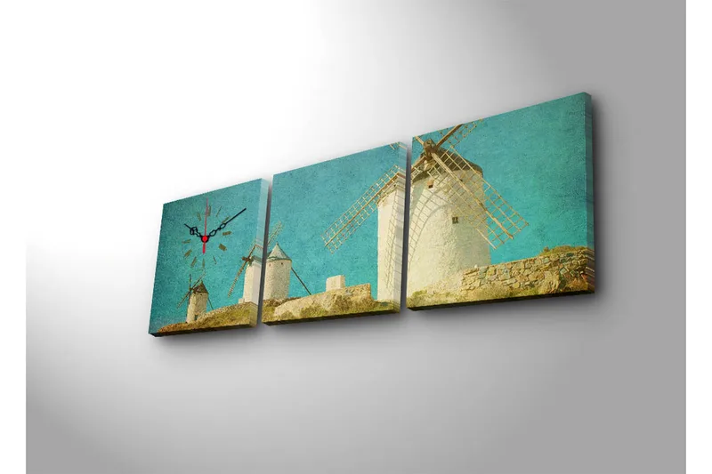 Dekorativt Canvas Maleri med Ur 3 Dele - Flerfarvet - Boligtilbehør - Vægdekoration - Vægure & Ure