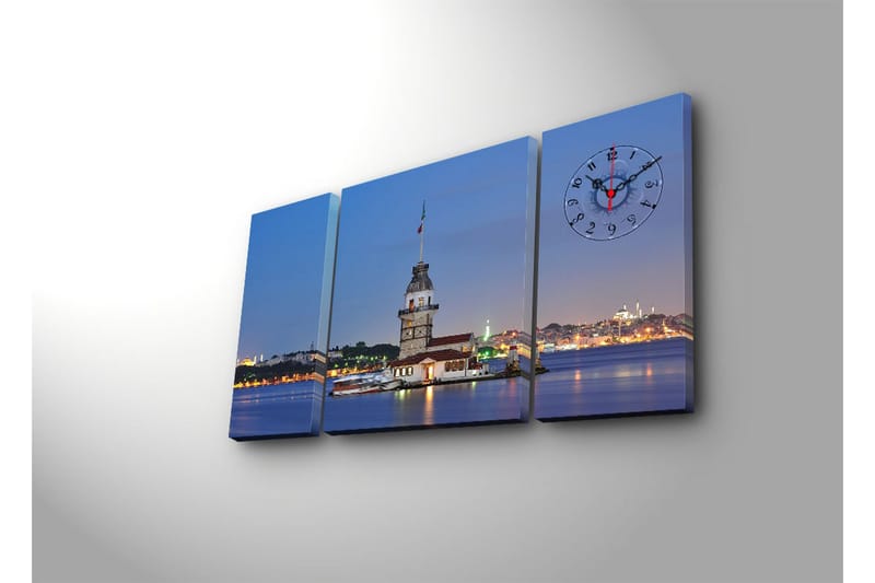 Dekorativt Canvas Maleri med Ur 3 Dele - Flerfarvet - Boligtilbehør - Vægdekoration - Vægure & Ure