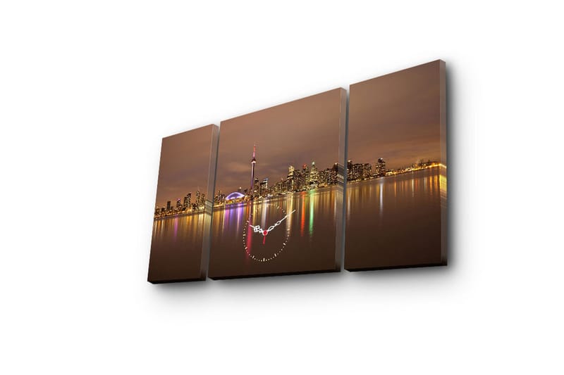 Dekorativt Canvas Maleri med Ur 3 Dele - Flerfarvet - Boligtilbehør - Vægdekoration - Vægure & Ure