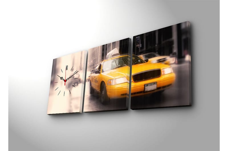 Dekorativt Canvas Maleri med Ur 3 Dele - Flerfarvet - Boligtilbehør - Vægdekoration - Vægure & Ure