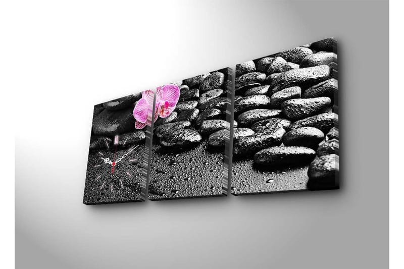 Dekorativt Canvas Maleri med Ur 3 Dele - Flerfarvet - Boligtilbehør - Vægdekoration - Vægure & Ure