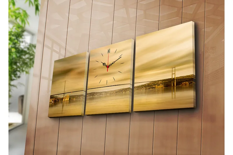 Dekorativt Canvas Maleri med Ur 3 Dele, Flerfarvet