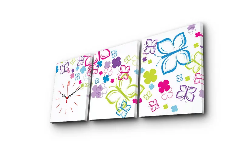 Dekorativt Canvas Maleri med Ur 3 Dele - Flerfarvet - Boligtilbehør - Vægdekoration - Vægure & Ure
