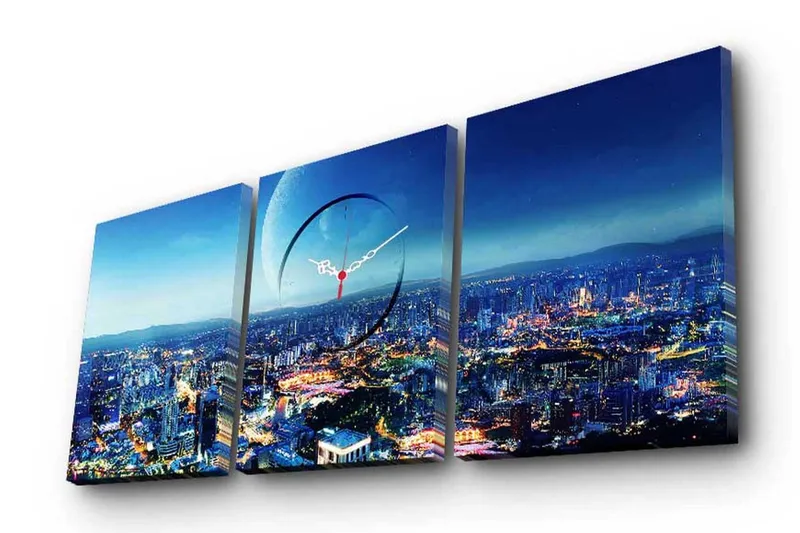 Dekorativt Canvas Maleri med Ur 3 Dele, Flerfarvet