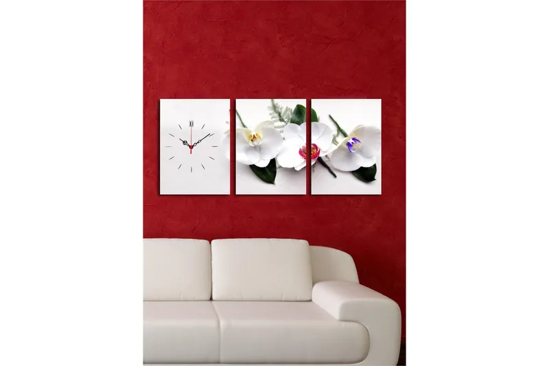 Dekorativt Canvas Maleri med Ur 3 Dele - Flerfarvet - Boligtilbehør - Vægdekoration - Vægure & Ure