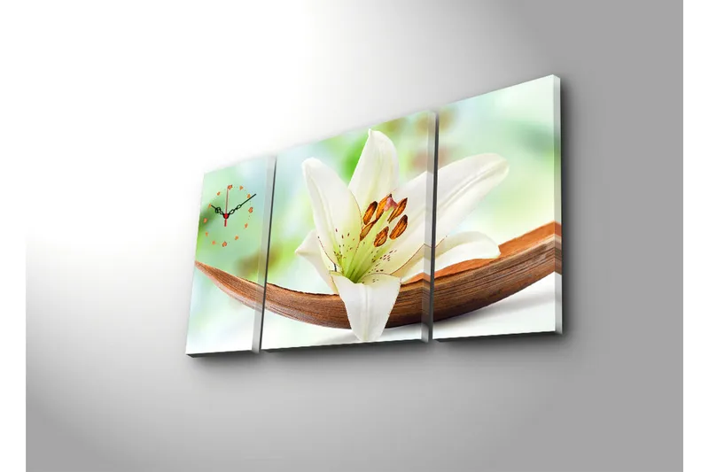 Dekorativt Canvas Maleri med Ur 3 Dele - Flerfarvet - Boligtilbehør - Vægdekoration - Vægure & Ure