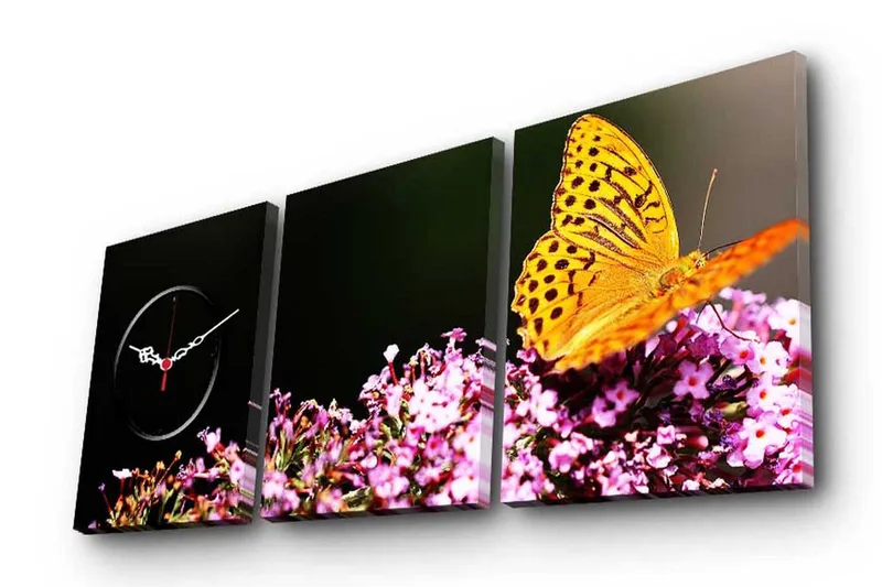 Dekorativt Canvas Maleri med Ur 3 Dele, Flerfarvet