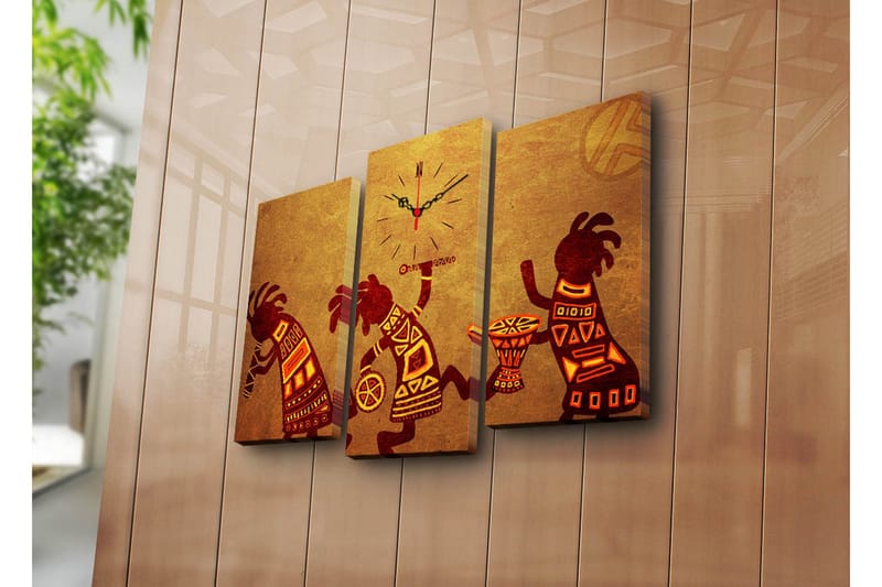 Dekorativt Canvas Maleri med Ur 3 Dele, Flerfarvet