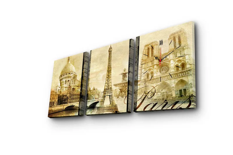 Dekorativt Canvas Maleri med Ur 3 Dele - Flerfarvet - Boligtilbehør - Vægdekoration - Vægure & Ure