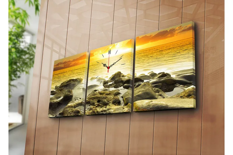 Dekorativt Canvas Maleri med Ur 3 Dele, Flerfarvet