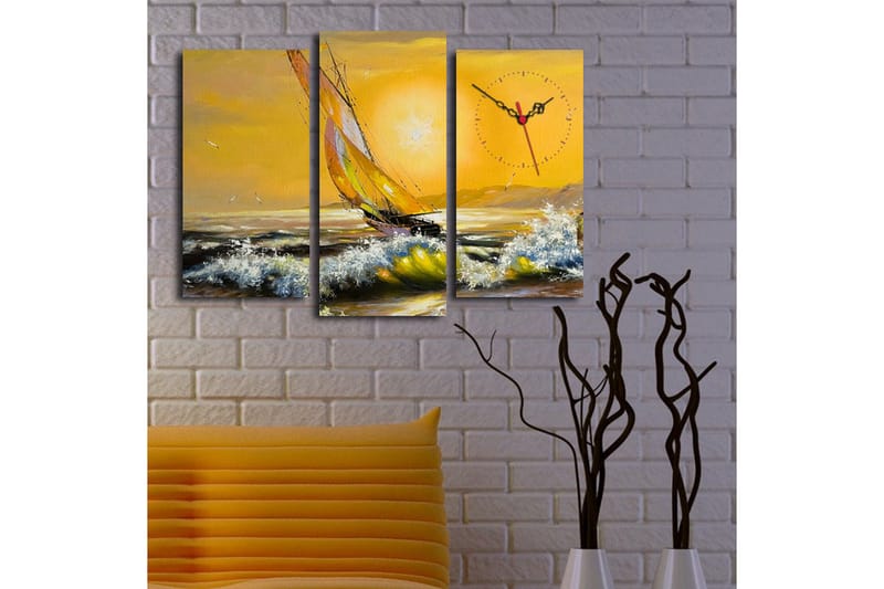 Dekorativt Canvas Maleri med Ur 3 Dele - Flerfarvet - Boligtilbehør - Vægdekoration - Vægure & Ure