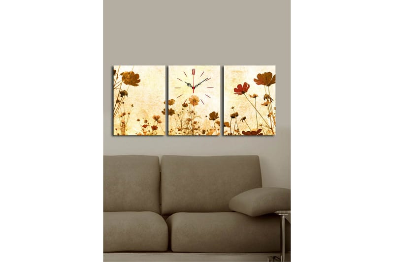 Dekorativt Canvas Maleri med Ur 3 Dele - Flerfarvet - Boligtilbehør - Vægdekoration - Vægure & Ure