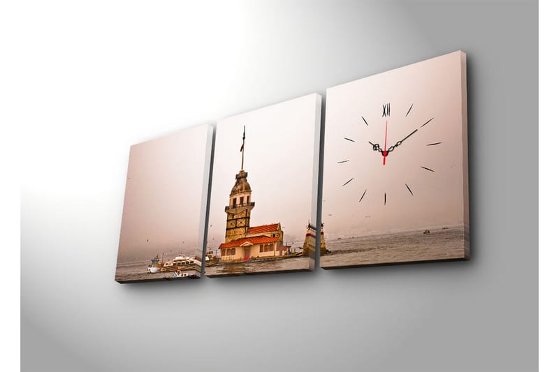 Dekorativt Canvas Maleri med Ur 3 Dele - Flerfarvet - Boligtilbehør - Vægdekoration - Vægure & Ure