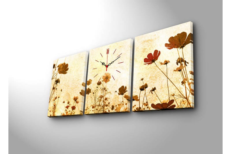 Dekorativt Canvas Maleri med Ur 3 Dele - Flerfarvet - Boligtilbehør - Vægdekoration - Vægure & Ure