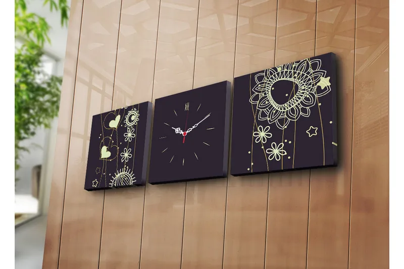 Dekorativt Canvas Maleri med Ur 3 Dele, Flerfarvet