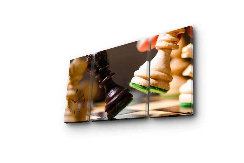 Dekorativt Canvas Maleri med Ur 3 Dele - Flerfarvet - Boligtilbehør - Vægdekoration - Vægure & Ure