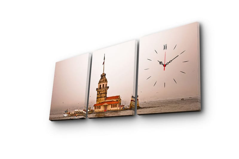 Dekorativt Canvas Maleri med Ur 3 Dele - Flerfarvet - Boligtilbehør - Vægdekoration - Vægure & Ure