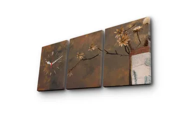 Dekorativt Canvas Maleri med Ur 3 Dele - Flerfarvet - Boligtilbehør - Vægdekoration - Vægure & Ure