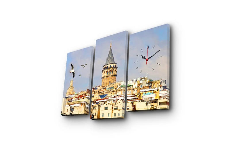 Dekorativt Canvas Maleri med Ur 3 Dele - Flerfarvet - Boligtilbehør - Vægdekoration - Vægure & Ure