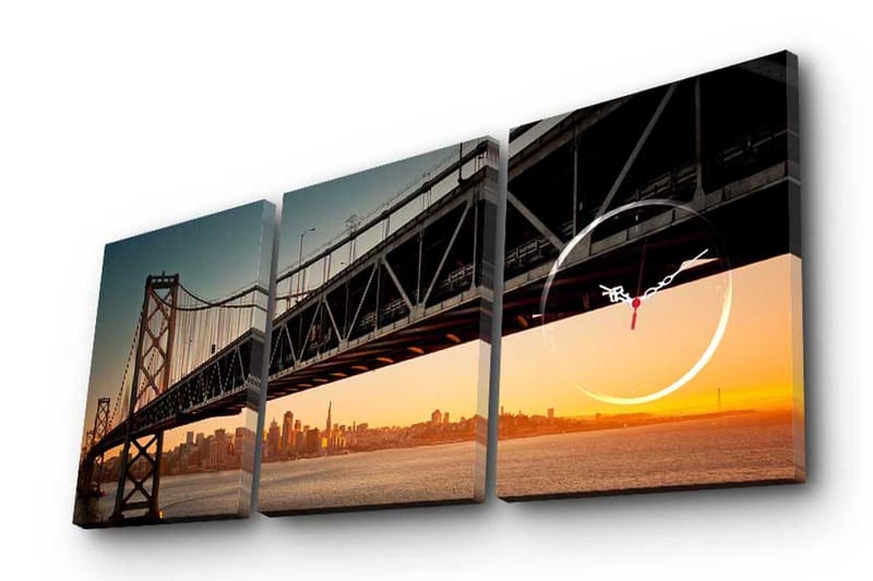 Dekorativt Canvas Maleri med Ur 3 Dele, Flerfarvet