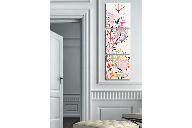 Dekorativt Canvas Maleri med Ur 3 Dele - Flerfarvet - Vægure & Ure