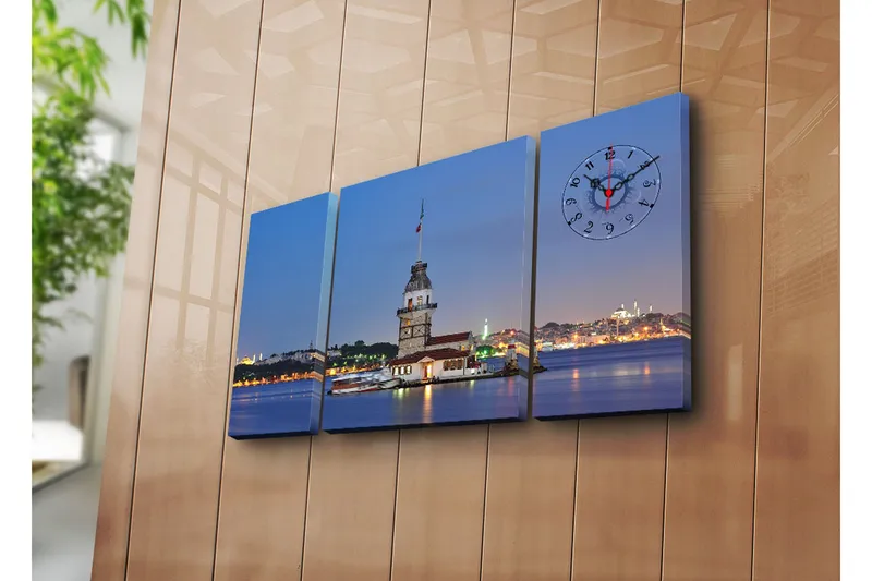 Dekorativt Canvas Maleri med Ur 3 Dele, Flerfarvet