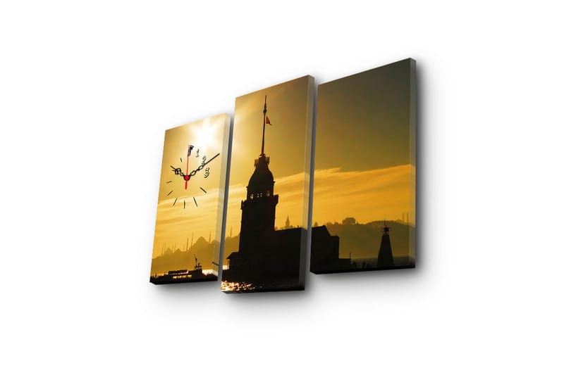 Dekorativt Canvas Maleri med Ur 3 Dele - Flerfarvet - Boligtilbehør - Vægdekoration - Vægure & Ure