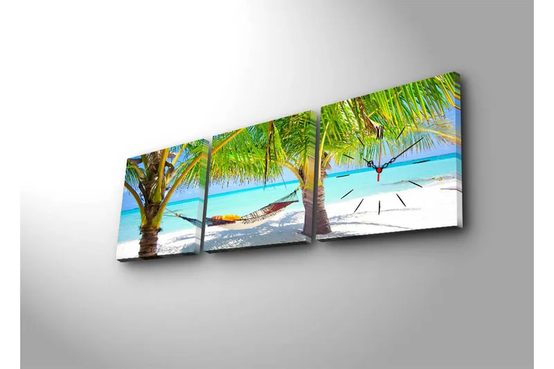 Dekorativt Canvas Maleri med Ur 3 Dele - Flerfarvet - Boligtilbehør - Vægdekoration - Vægure & Ure