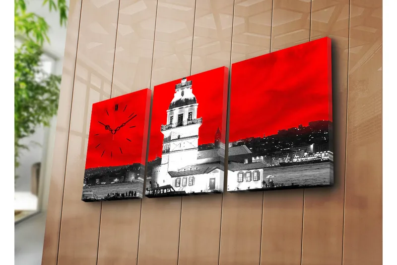 Dekorativt Canvas Maleri med Ur 3 Dele, Flerfarvet