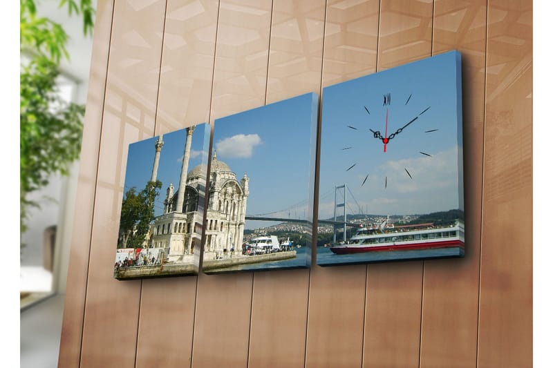 Dekorativt Canvas Maleri med Ur 3 Dele, Flerfarvet