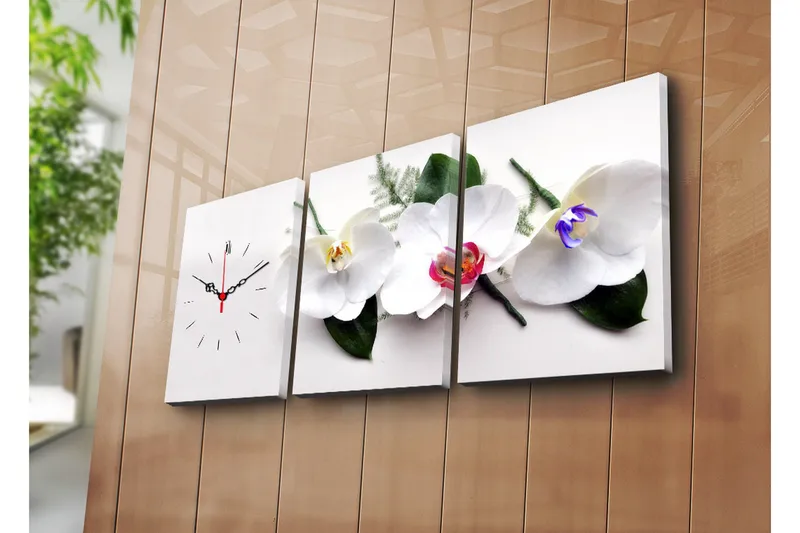 Dekorativt Canvas Maleri med Ur 3 Dele, Flerfarvet