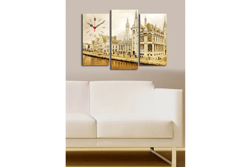 Dekorativt Canvas Maleri med Ur 3 Dele - Flerfarvet - Boligtilbehør - Vægdekoration - Vægure & Ure