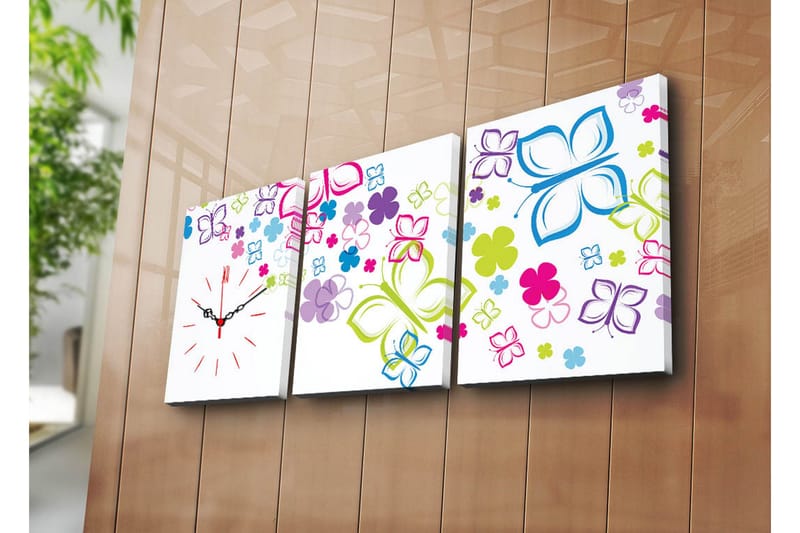 Dekorativt Canvas Maleri med Ur 3 Dele, Flerfarvet