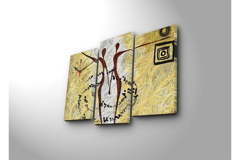 Dekorativt Canvas Maleri med Ur 3 Dele - Flerfarvet - Boligtilbehør - Vægdekoration - Vægure & Ure