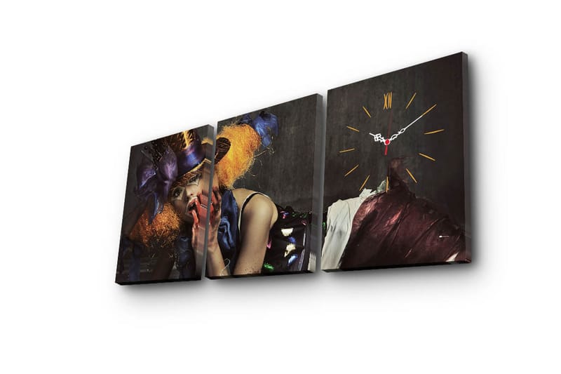 Dekorativt Canvas Maleri med Ur 3 Dele - Flerfarvet - Boligtilbehør - Vægdekoration - Vægure & Ure