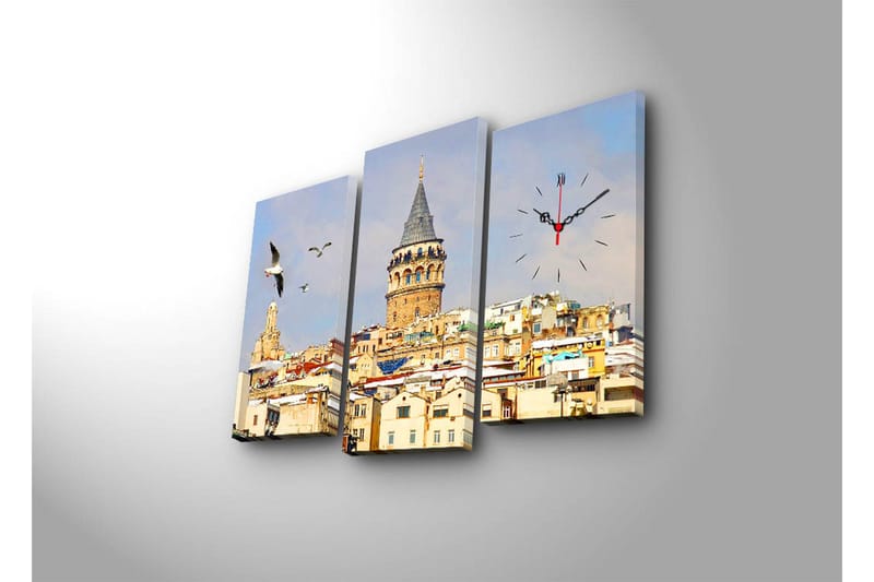 Dekorativt Canvas Maleri med Ur 3 Dele - Flerfarvet - Boligtilbehør - Vægdekoration - Vægure & Ure