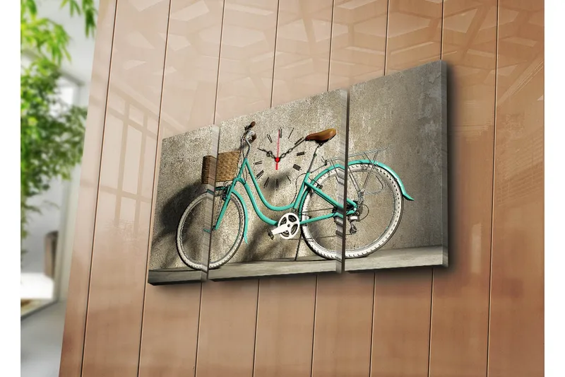 Dekorativt Canvas Maleri med Ur 3 Dele, Flerfarvet