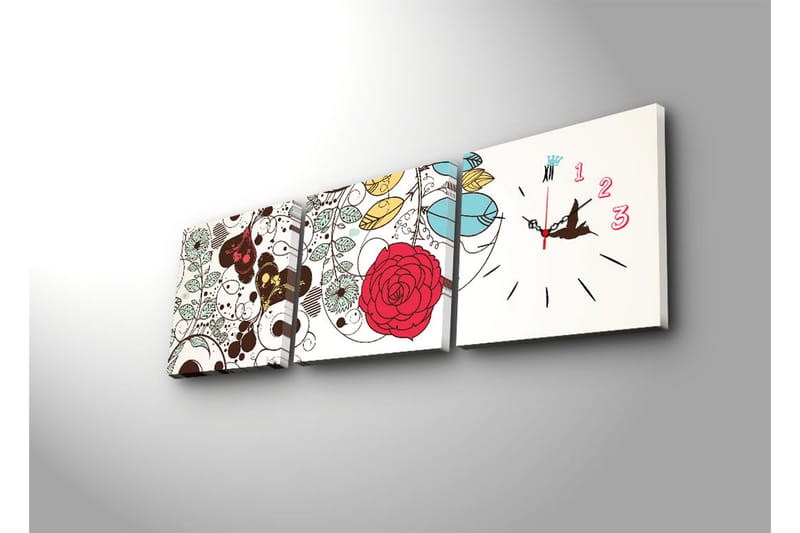Dekorativt Canvas Maleri med Ur 3 Dele - Flerfarvet - Boligtilbehør - Vægdekoration - Vægure & Ure
