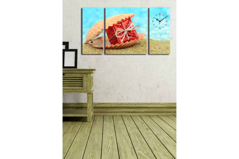 Dekorativt Canvas Maleri med Ur 3 Dele - Flerfarvet - Boligtilbehør - Vægdekoration - Vægure & Ure