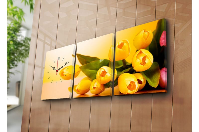 Dekorativt Canvas Maleri med Ur 3 Dele, Flerfarvet