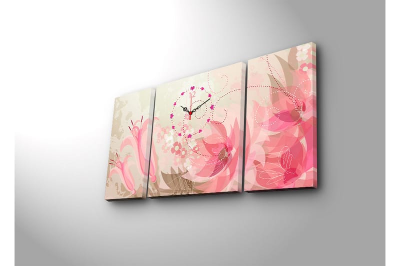 Dekorativt Canvas Maleri med Ur 3 Dele - Flerfarvet - Boligtilbehør - Vægdekoration - Vægure & Ure