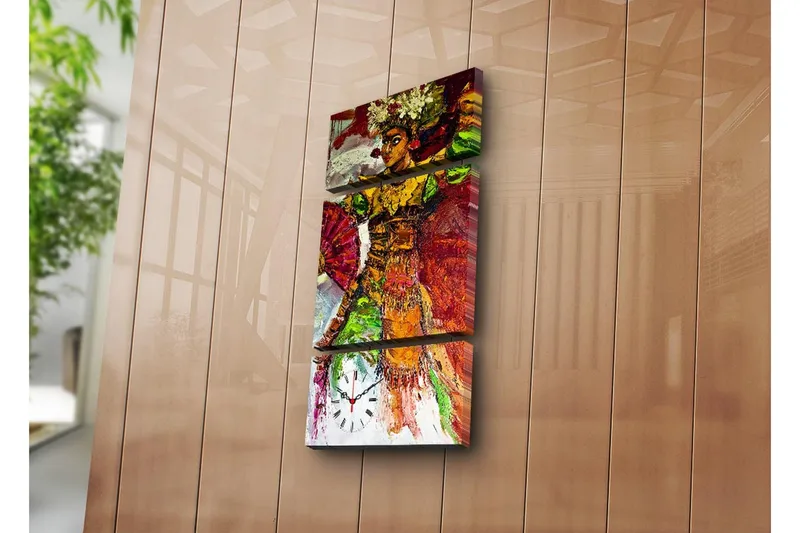 Dekorativt Canvas Maleri med Ur 3 Dele, Flerfarvet